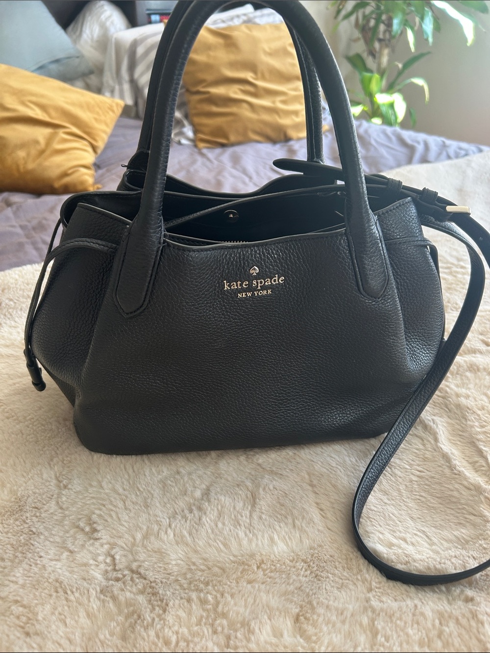 kate spade Black Pebbled Leather Satchel with Shoulder Strap